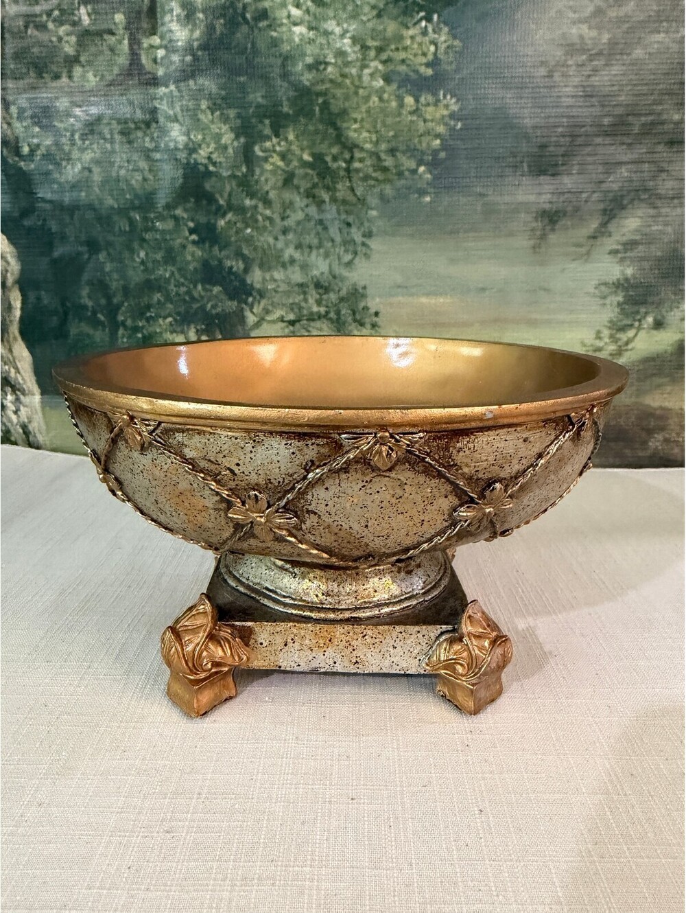 Vintage Decorative Footed Bowl with Gold and Speckled Finish